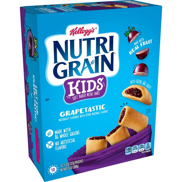 Kellogg's NutriGrain Kids Soft Baked Mini Bars, Grapetastic, 13 Oz, 10