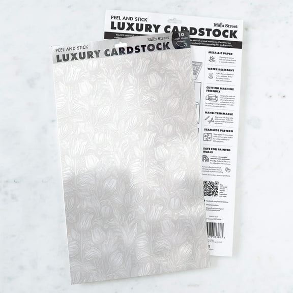 Main Street Silver Craft Paper Peel and Stick Paper. Flourish Embossed Print. 12-Pack of 17.25" x 10" Luxury.   For Art Projects, Crafts, DIY Wedding, Accent Wallpaper