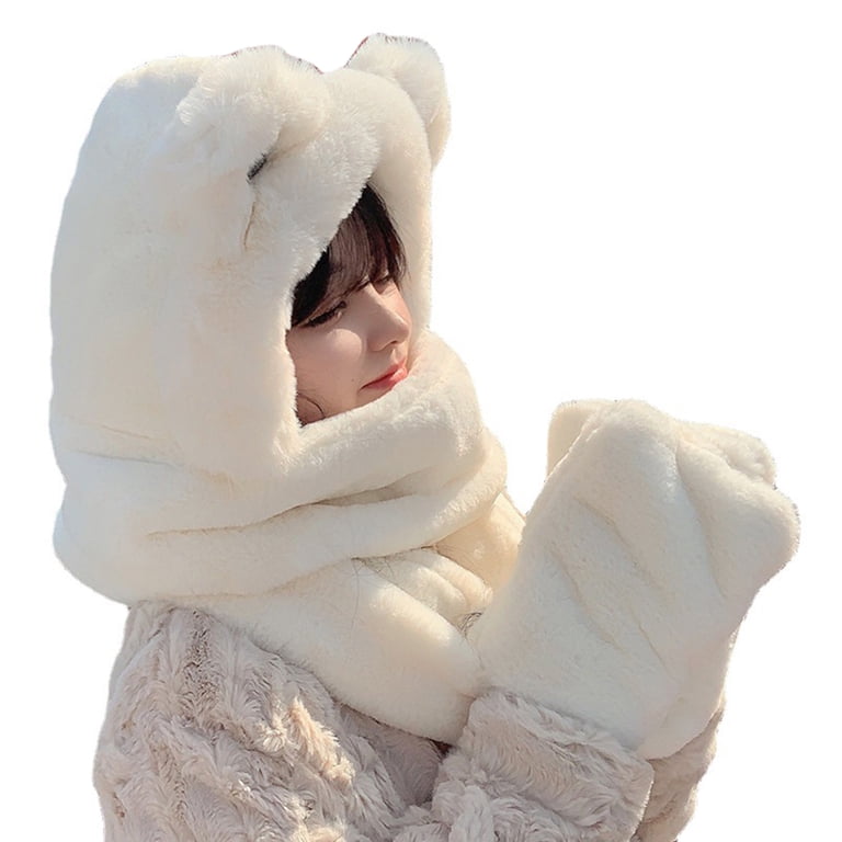 Warm Hoodie Hat/Scarf/Gloves Set for Women Soft Plush Thick  display picture 2