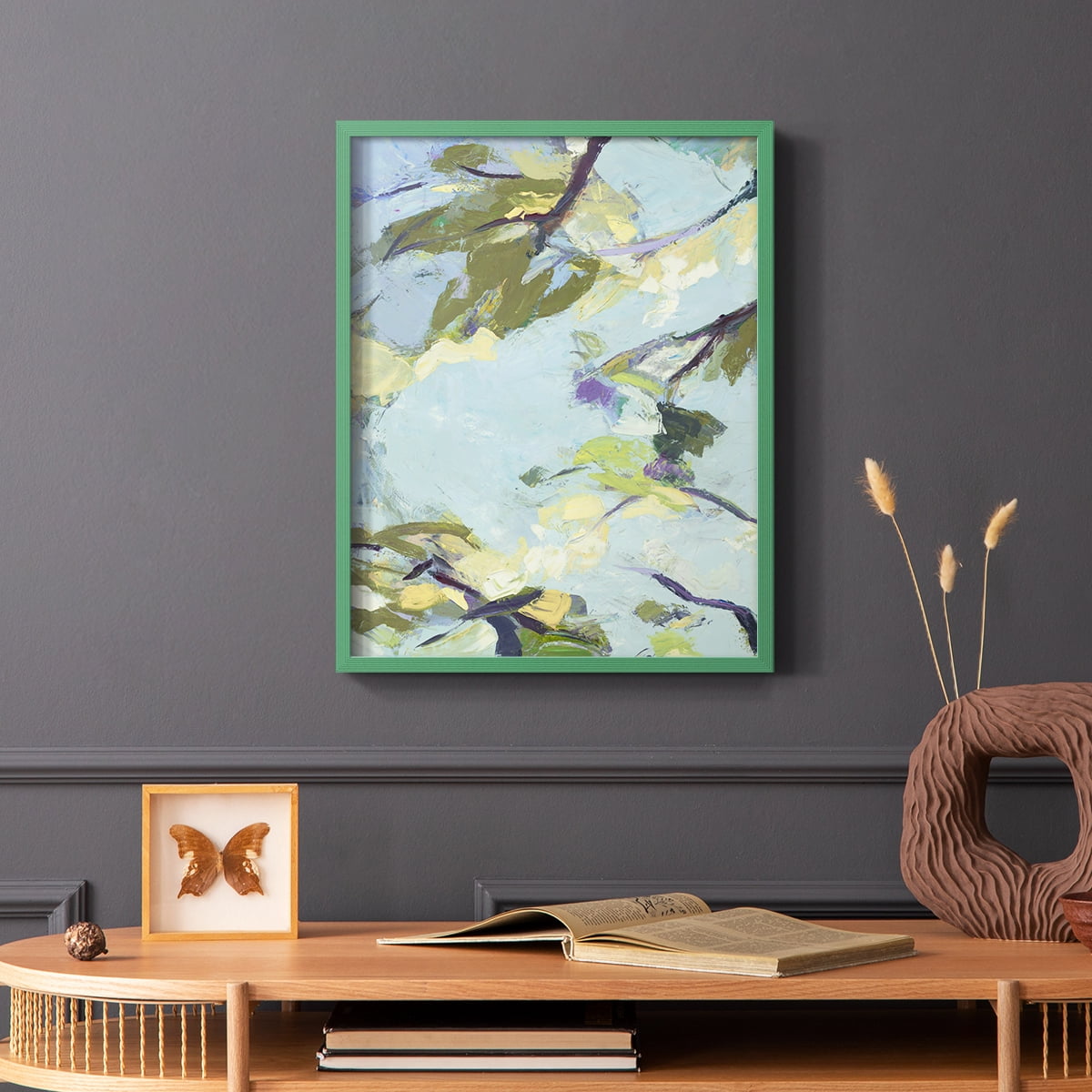 Aqua Sky Framed Print in Green Solid Wood Framed Print No Nail Hanging