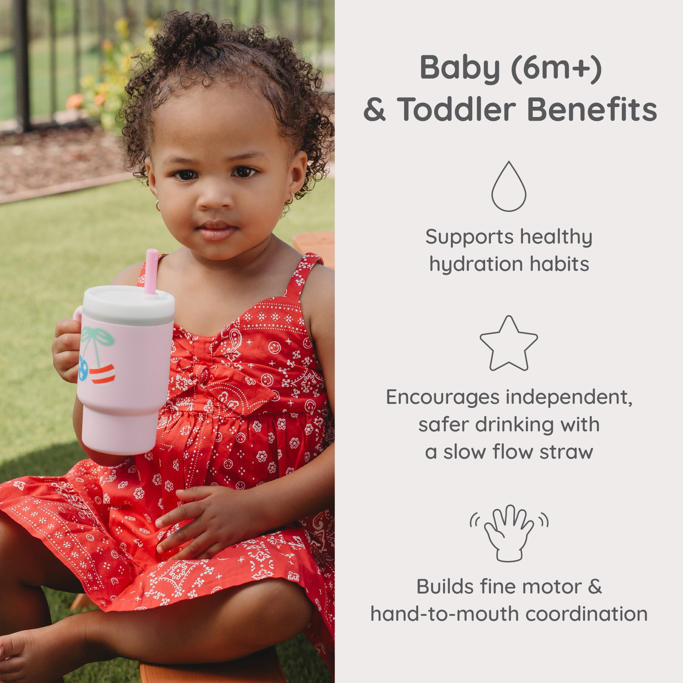 Infantino My 1st Tumbler Toddler Training Cup with Straw, 9oz Sippy Cup with Easy-Grip Handles, Spill-Resistant, Limited Summer Edition Cherries