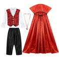 thumbnail image 1 of Children Boys Halloween Vampire Cosplay Costume Fake Two Piece Tops with Pants Cloak for Theme Party Masquerade PerformanceM Gong Bohan LED, 1 of 2