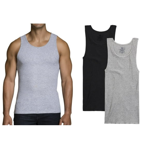 Fruit of the Loom Men's Black and Grey A Shirts 2 Pack, Large, Black Grey