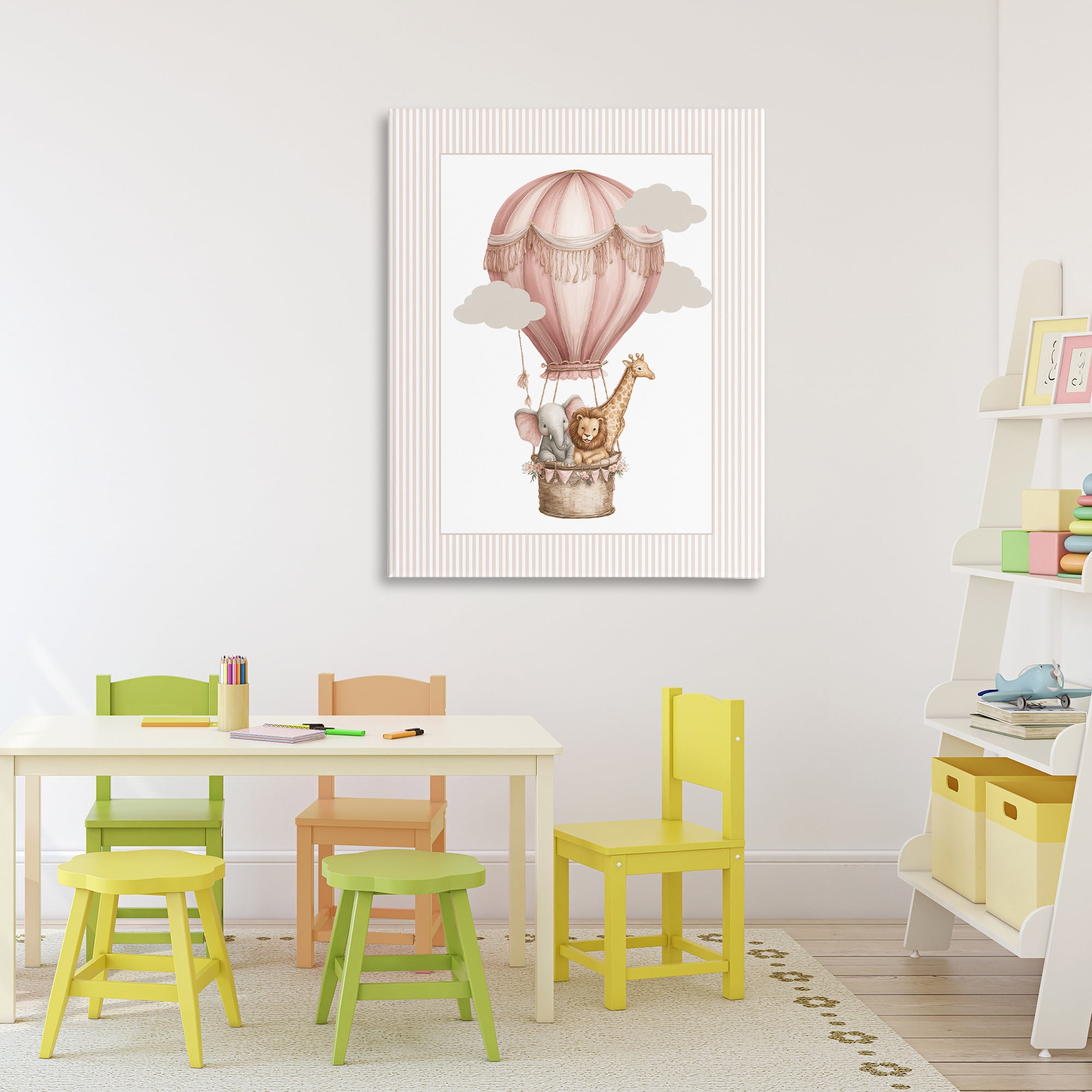 Stupell Industries Hot Air Balloon Animals Pink Canvas Wall Art, design by Christine Simpson Art