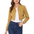 thumbnail image 1 of INSPIRE CHIC Women's Jacket Long Sleeves Single Breasted Cropped Denim Jacket XS Yellow, 1 of 5