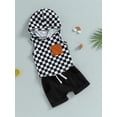 thumbnail image 3 of Bagilaanoe 2Pcs Toddler Baby Boy Short Pants Set Checkerboard Print Short Sleeve Hoodie Tops + Shorts 6M 12M 18M 24M 3T Kids Casual Summer Outfits, 3 of 8
