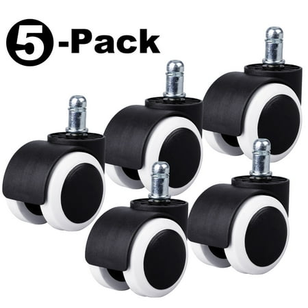 SLYPNOS 5-Pack 2-Inch Office Chair Casters Replacement Wheels - Universal Grip Ring Stem 7/16 Inch Stem Diameter X 13/16 Inch Stem Length - 440 lbs Total Load Capacity - for Hard Floors Hardwood