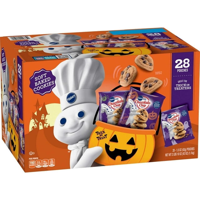 Pillsbury Soft Baked Mini Chocolate Chip Cookies, 1.5 oz., 28 Pack With White Bowl By OMA
