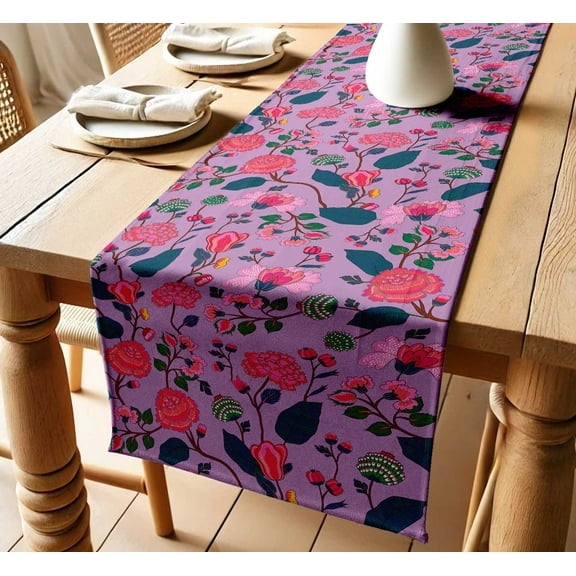 Printed Cotton Table Runner for Dining Table Vargottam Florals Design in Twill Weave Soft, Washable, 14 Wide Available in 60", 72", 90", 108" , 120" Lengths