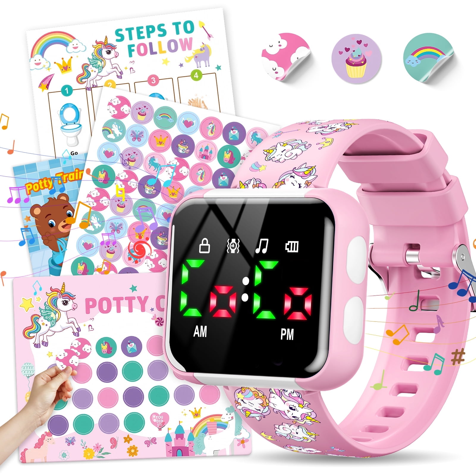 Potty Training Watch for Toddler, Toilet Training Reminder with Music Vibration, Water Resistant, Gifts for 2 3 4 Year Old Toddler Girls