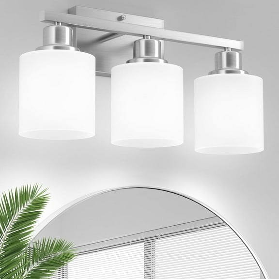 Sailstar Bathroom Light Fixtures, Modern 3 Lights Bathroom Lights over Mirror, E26 Standard Base, Glass Shade & Anti-rust Nickel Finished (Bulbs Not Included)