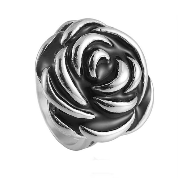 PAMTIER Women's Stainless Steel Vintage Hip Hop Punk Rose Flower Ring Silver Black Size 7