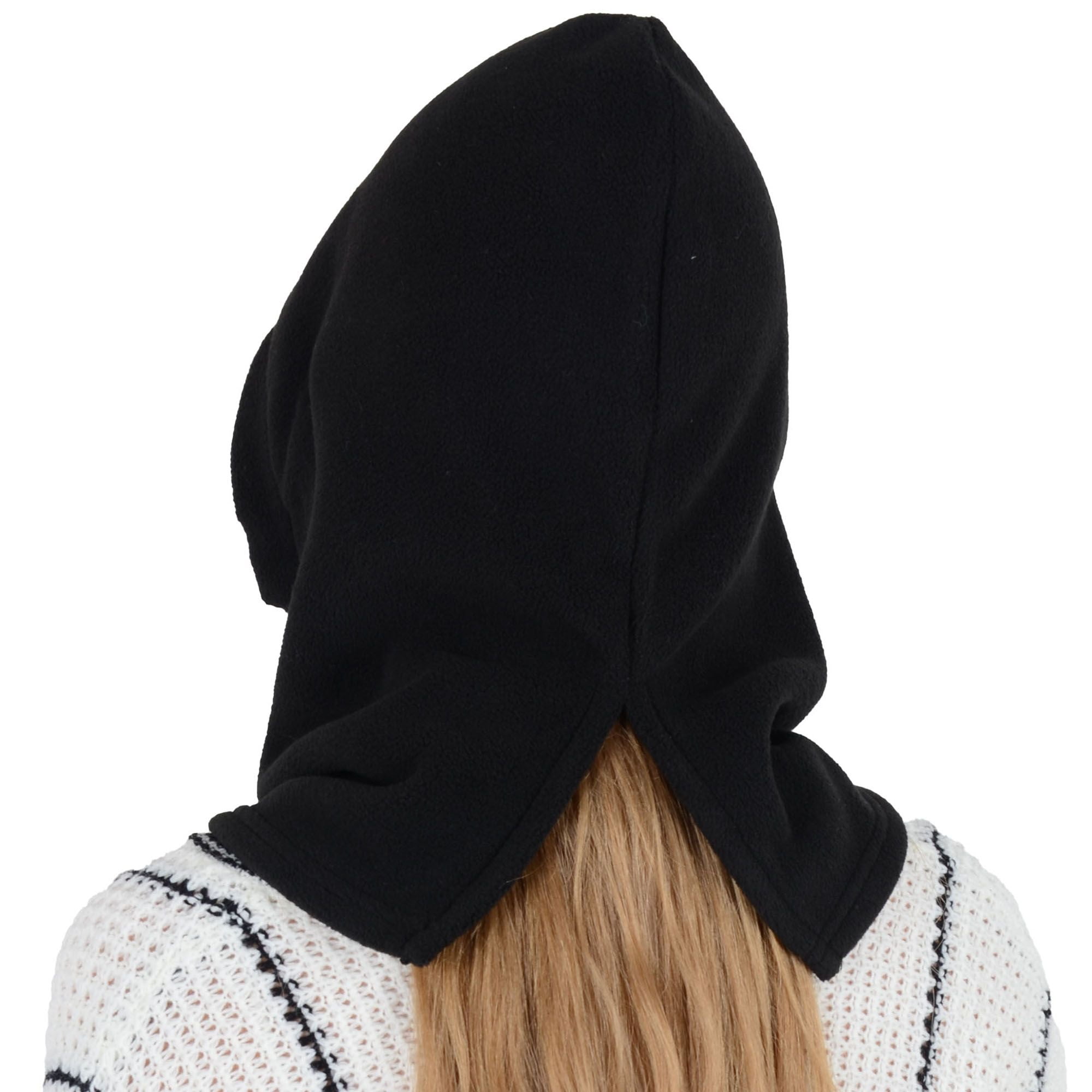 Winter Fleece Face Mask Balaclava Warm Neck Face Cover Hat Cap Hooded Scarf for Men and Women- Black