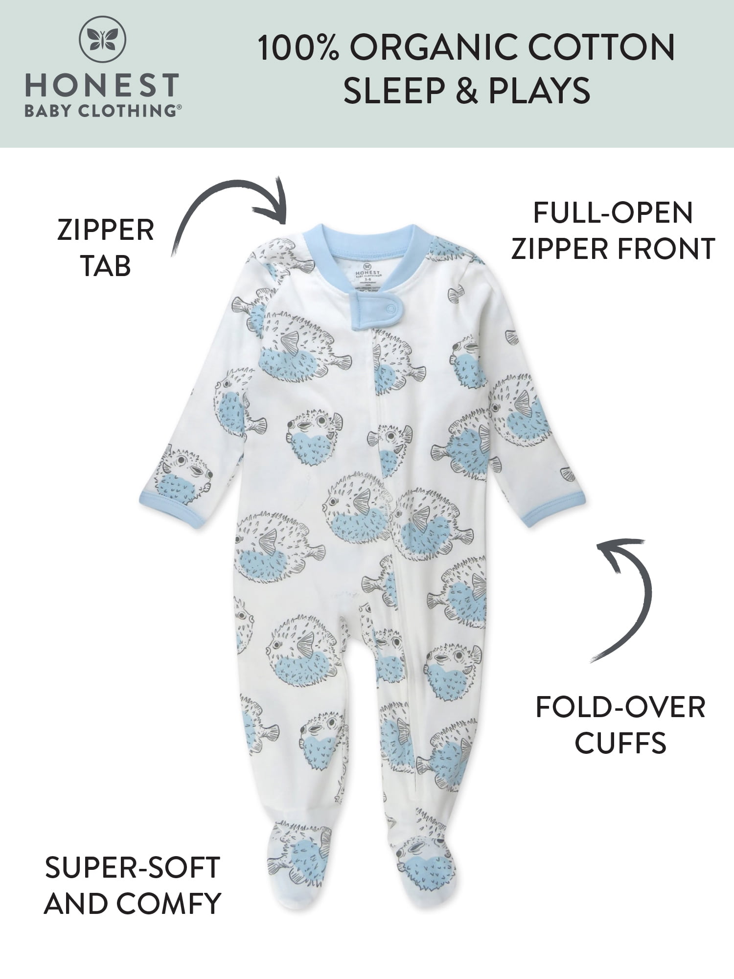 Honest Baby Clothing Organic Cotton Boy/Girl Long Sleeve Sleep N Play, Newborn - 9 Month Sleepwear