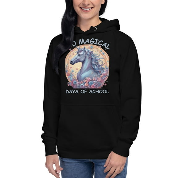 Unisex Hoodie 100 Magical Days Of School Cute Unicorn Kid (Black, S)