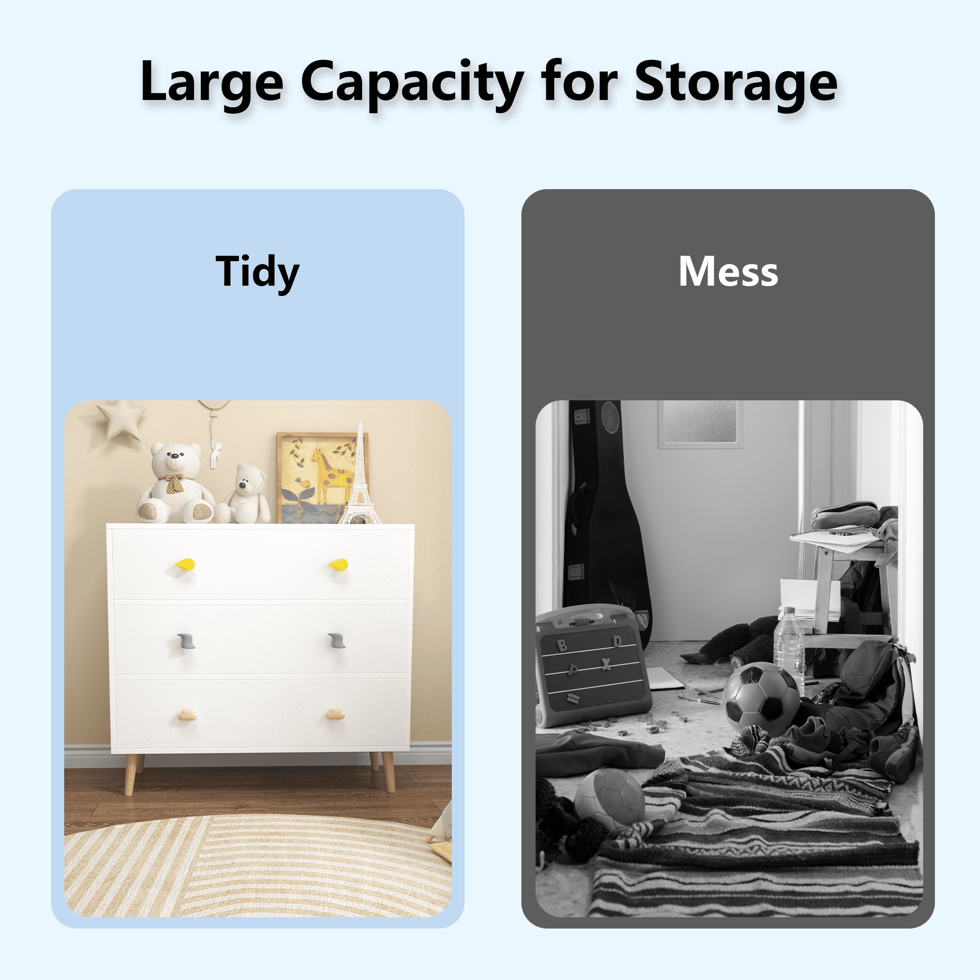 3 Drawer Dresser Kids Nightstand Modern Wood Chest of Drawers or Living Room,Nursery,Bedroom,White
