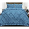 thumbnail image 1 of SGI Super King Diamond Ruffle Comforter Set Microfiber 3 Piece Mediterranean Blue, 1 of 5