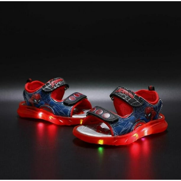 Sandalias de verano para niños de Disney, sandalias deportivas luminosas con luz Led ostentosas para bebés y niños, zapatos Unisex de Spiderman para niños, zapatos 22 Gao Jinjia LED