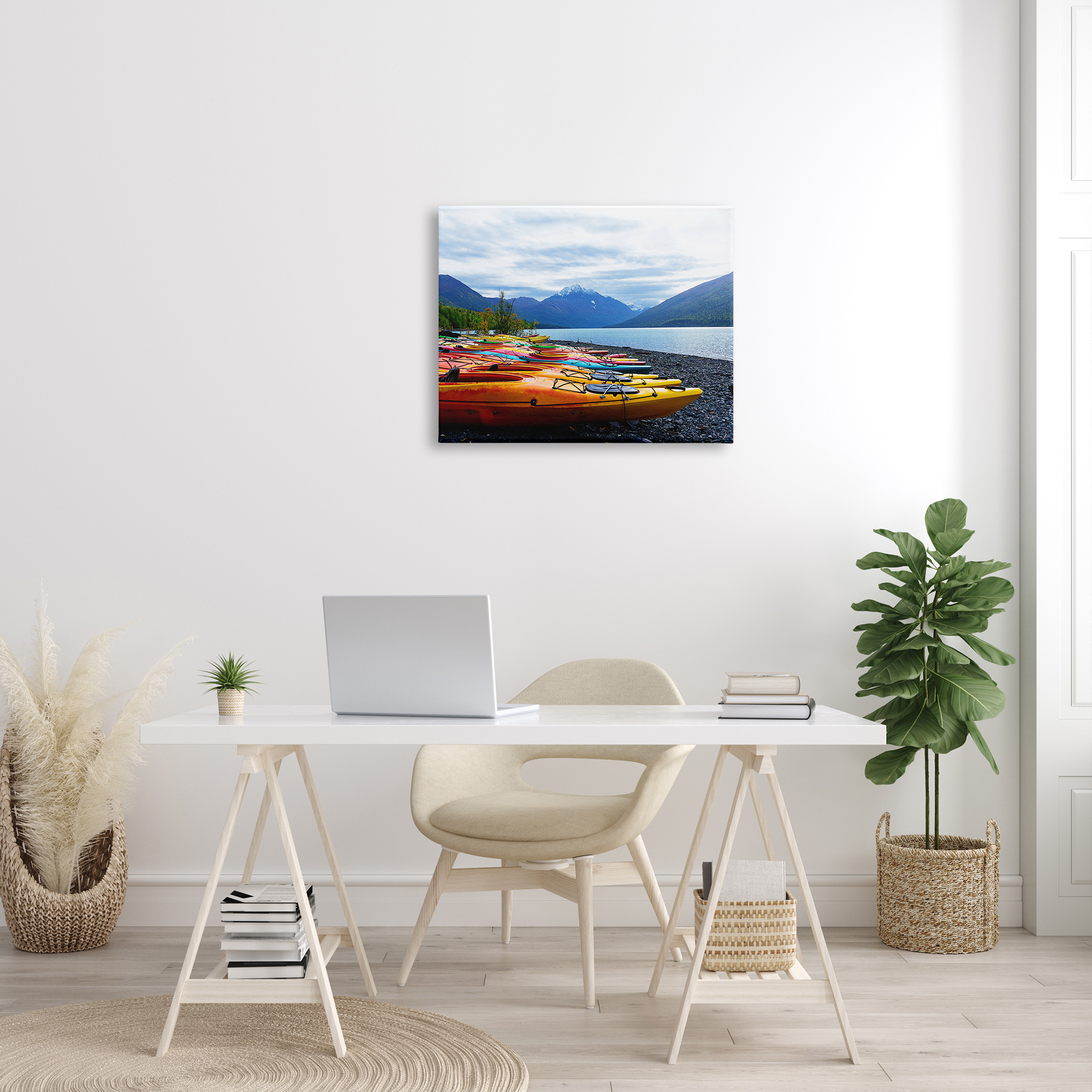 Stupell Industries Row of Kayaks Mountain Peak Lake Landscape, 24 x 30, Designed by Kali Wilson
