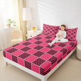 thumbnail image 4 of jejeloiu Black Classic Plaid Twin Sheet Sets,Abstract Geometric Checkerboard Twin Fitted Sheet,Pink Geometrical Grid Flat Sheet For Children,Breathable Home Decor,3 Pieces, 4 of 7