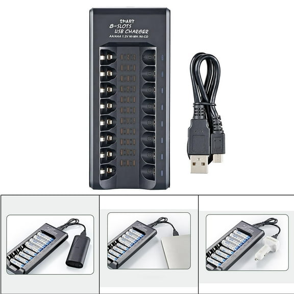 Intelligent 8-slot 1.2V AA/AAA Battery USB Charger Multi-function Upgrade Accessory