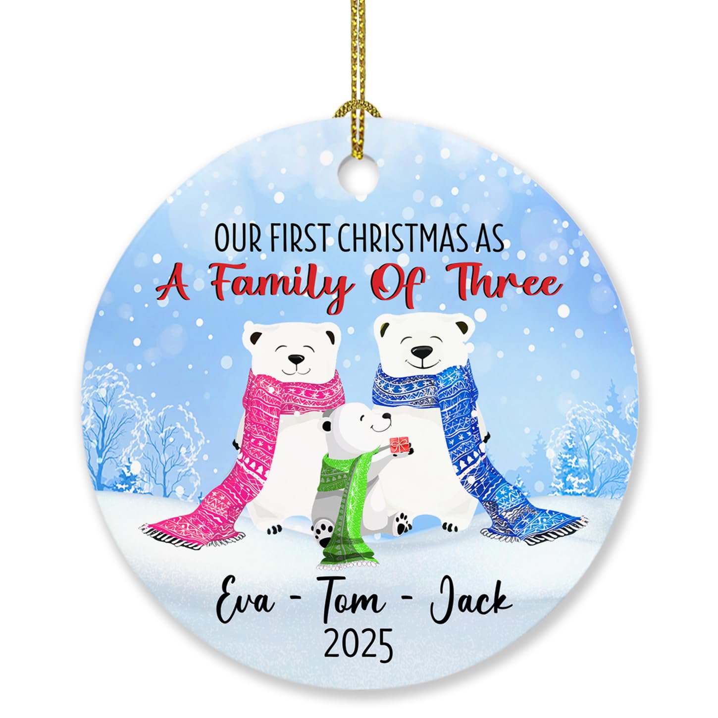 Dad Mom Baby Polar Bears Ornament Gift Personalized Our First Christmas As A Family Three Ornament Xmas 2025, Family 3 Polar Bear Ornament Christmas, Customized Name Year Parents Polar Bear Ornament