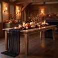 thumbnail image 4 of 10FT Black Sheer Table Runner, Rustic Cotton Linen Blend Long Tablecloth for Halloween Wedding Party Decor, Extra Long Elegant Banquet Buffet Overlay, 4 of 6