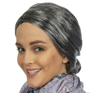 Skeleteen Old Lady Multi-color Halloween Granny Bun Costume Wig, for Adult