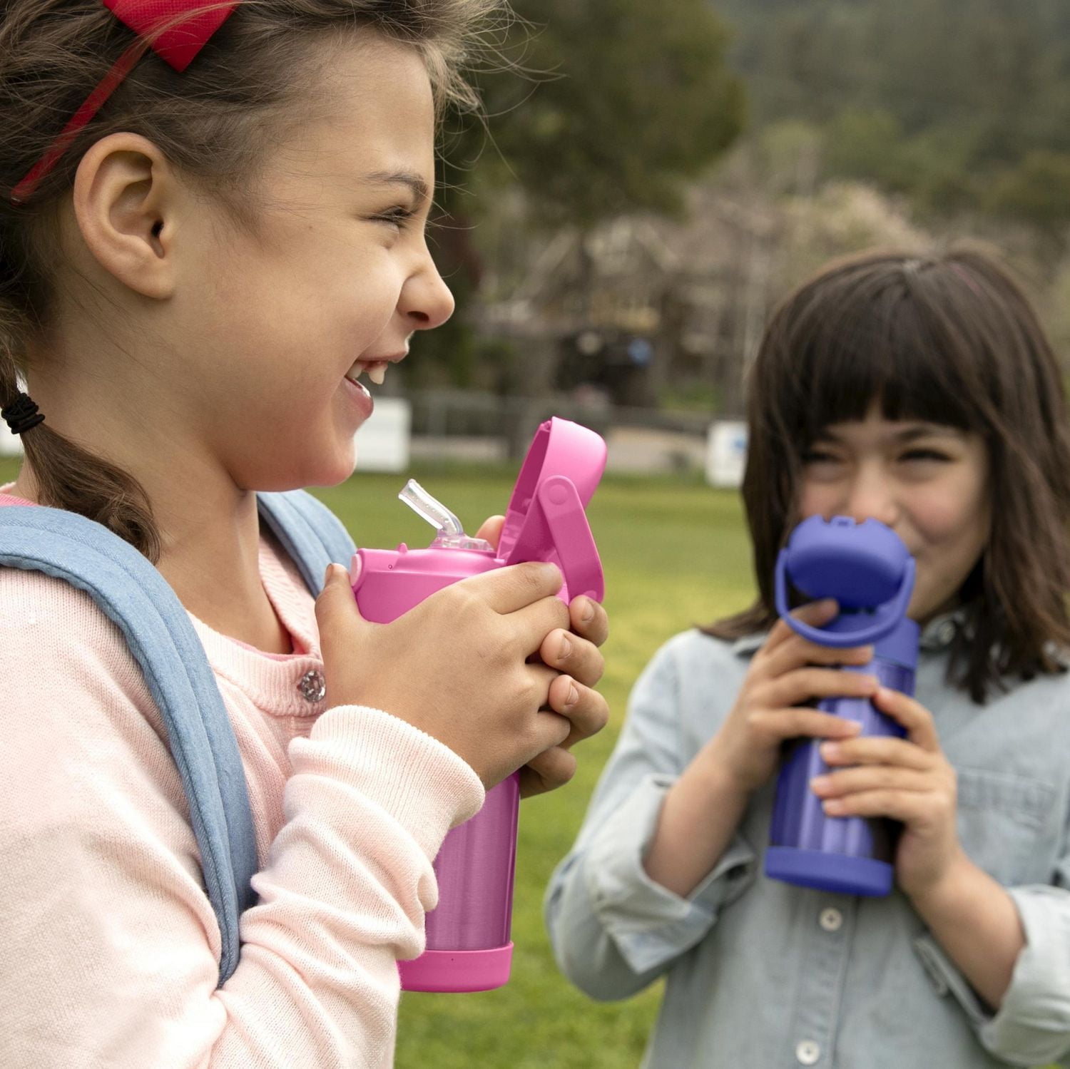 Thermos Kids Vacuum Insulated Funtainer Water Bottle with Flip Up Straw, 355ml, Pink, Pink, F40123PK