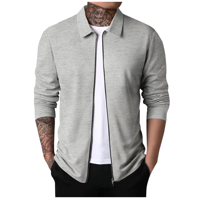 Men's Solid Color Zipper Lapel Jacket Coat Men's Casual Fashion Warm CoatM