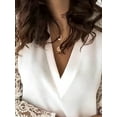 thumbnail image 3 of DYMADE Women Solid Color Splice Lace V-Neck Long Sleeve Pullover Top, 3 of 4