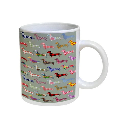 

KuzmarK Coffee Cup Mug Pearl Iridescent White - Floral Daschund Dog