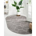 thumbnail image 2 of Unique Loom 3151520 4 x 6 ft. Geometric Trellis Frieze Oval Rug, Light Gray, 2 of 15