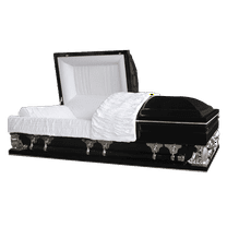 Casket Emporium Gemini Series Black Casket, Oversized various sizes 18 guage non-sealed steel, half-Couch Casket