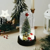 LED Christmas Tree Cloche Glass Dome 6 Inch Snowman Display Decorative Bell Jar with Base Lighte up Decoration for Flower Tabletop Centerpiece Home Christmas Party Decor(B)