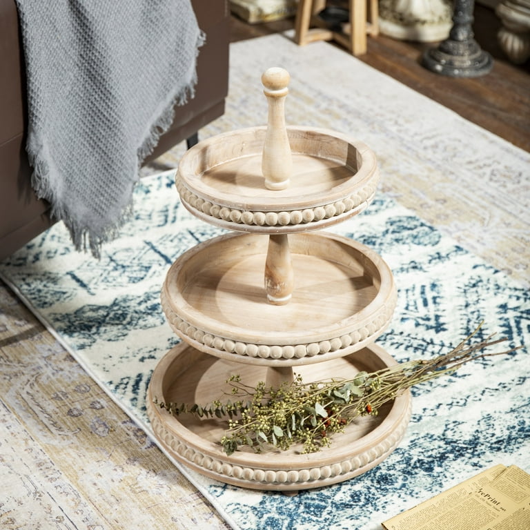 SOFE Tier Wooden Tray Stand, Rustic Round Tabletop Decoration