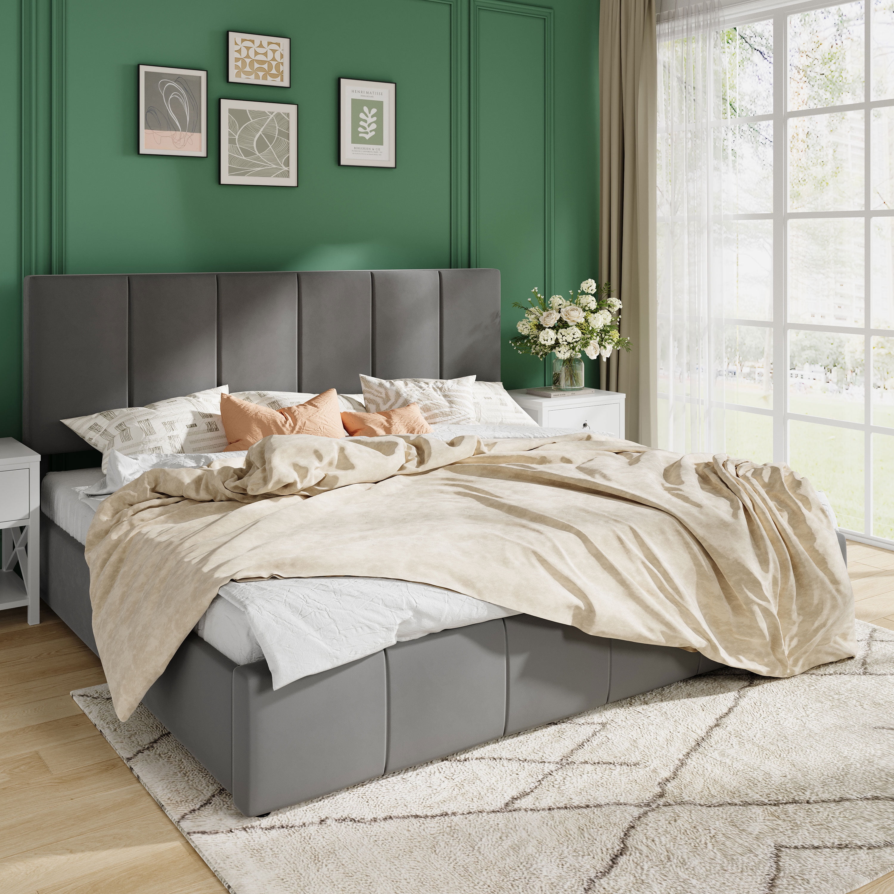 Amolife King Size Lift Up Storage Bed Frame, Velvet Upholstered Platform Bed with Adjustable Headboard, No Box Spring Needed, Gray