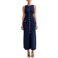 thumbnail image 2 of Gamivast Formal Dresses for Women Fitted Crew Neck Maxi Dress Sleeveless Bodycon Dress Solid Gold Button Down With Pockets for Office Business, 2 of 6