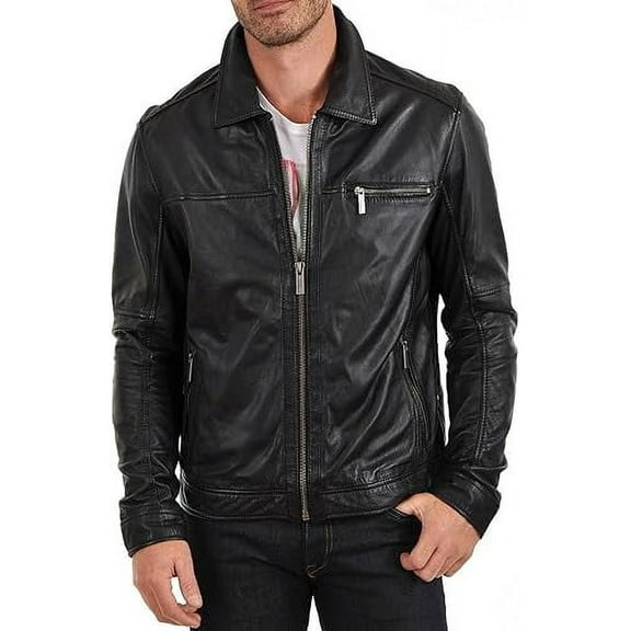 Men's Genuine Lambskin Leather Black Jacket Slim fit Biker Motorcycle jacket A468
