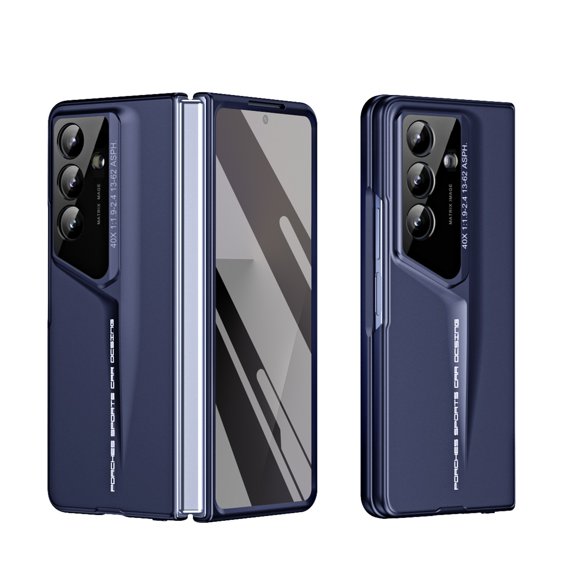 ELEHOLD for Samsung Galaxy Z Fold 7 Matte Metal Full Body Case with Front Screen Protector Lens Protection Skin-Friendly Anti-Fingerprint Frosted Hard Protective Shockproof Case,Darkblue