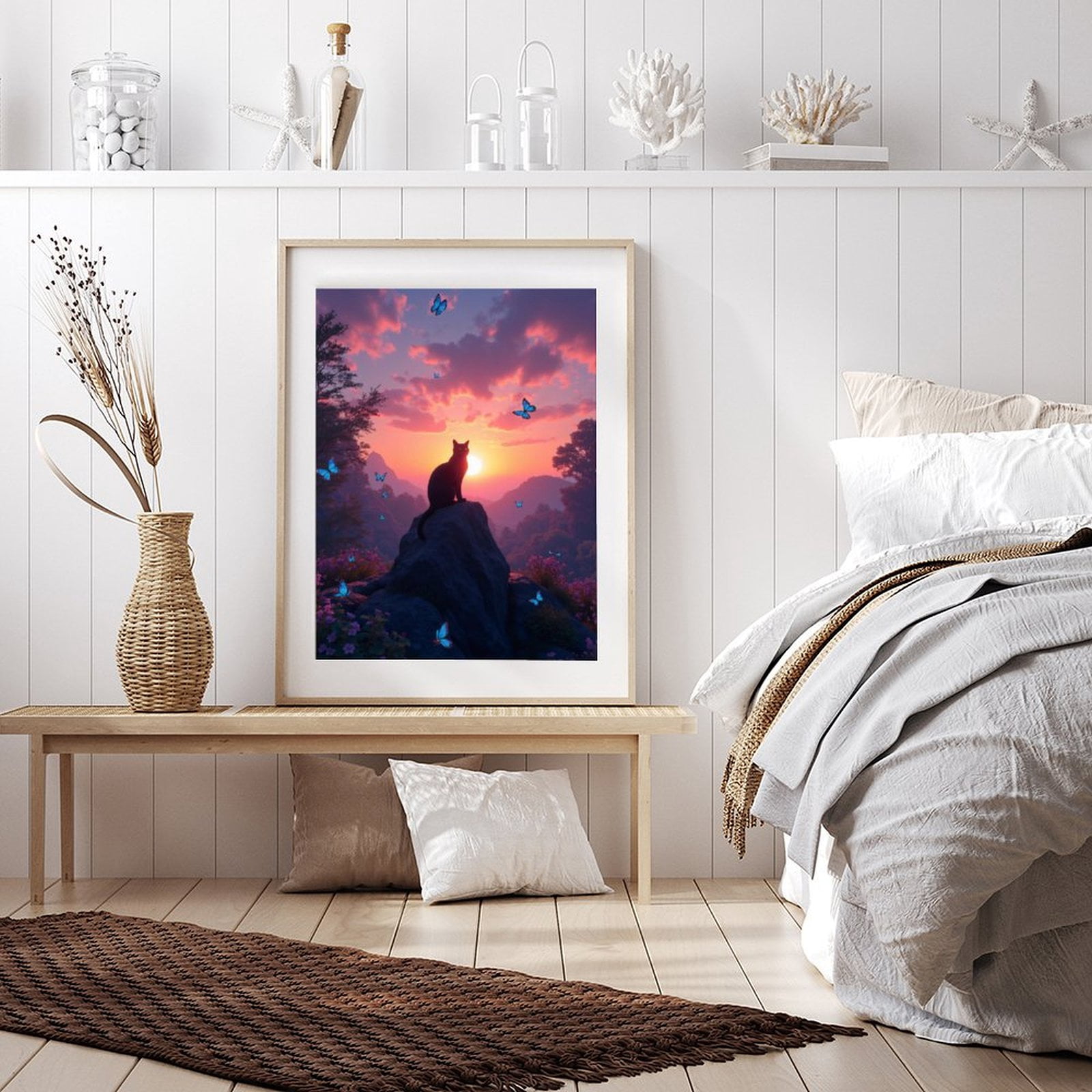 Diamond Art Kits for Adults - 5d Cat Sunset Rock Blue Butterflies Diamond Painting for Adults, Diamond Art for Adults Beginners, Diamond Painting Kits for Adults for Home Wall Decor