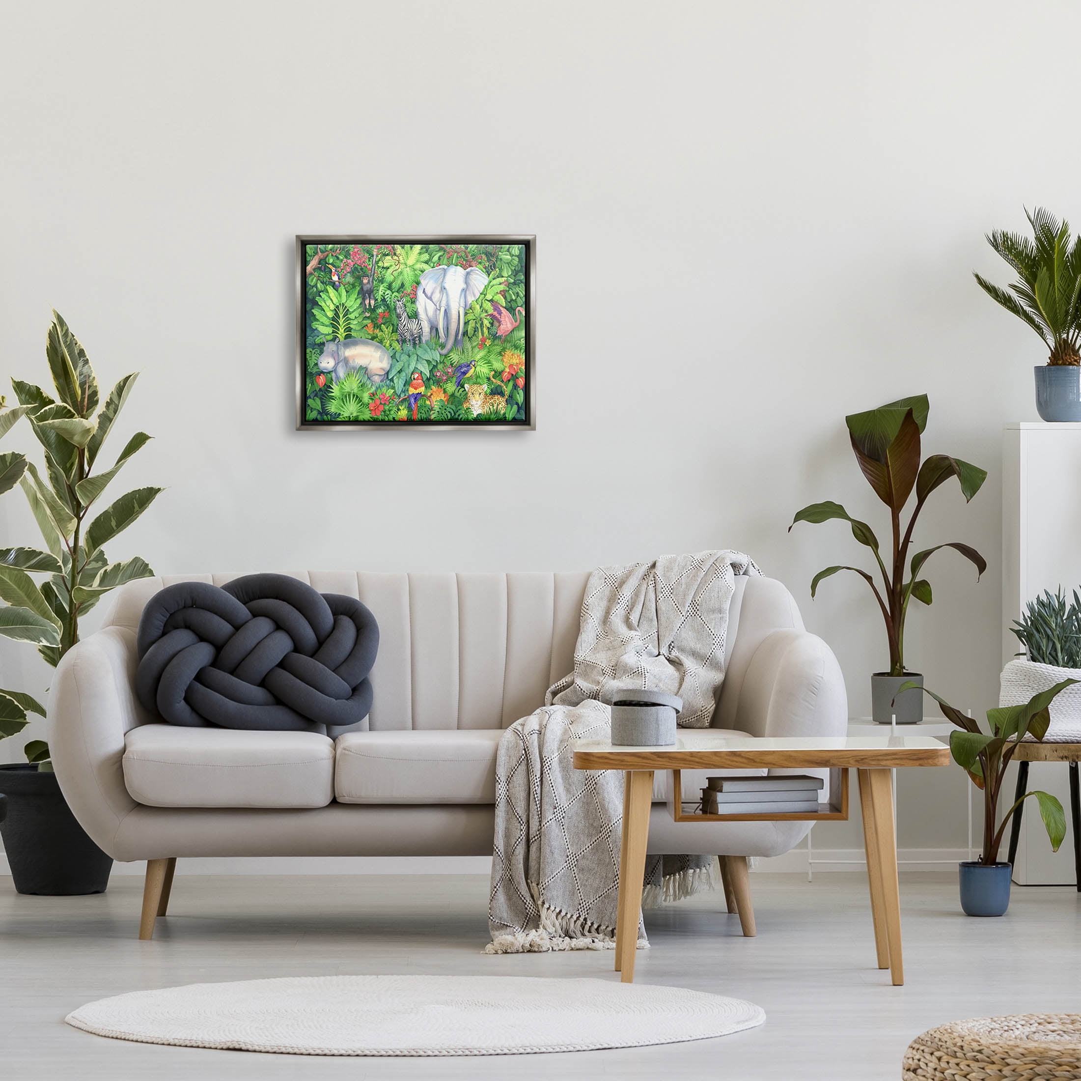 Stupell Industries Detailed Safari Animal Jungle Painting Luster Gray Floating Framed Canvas Print Wall Art, Design by Paul Brent