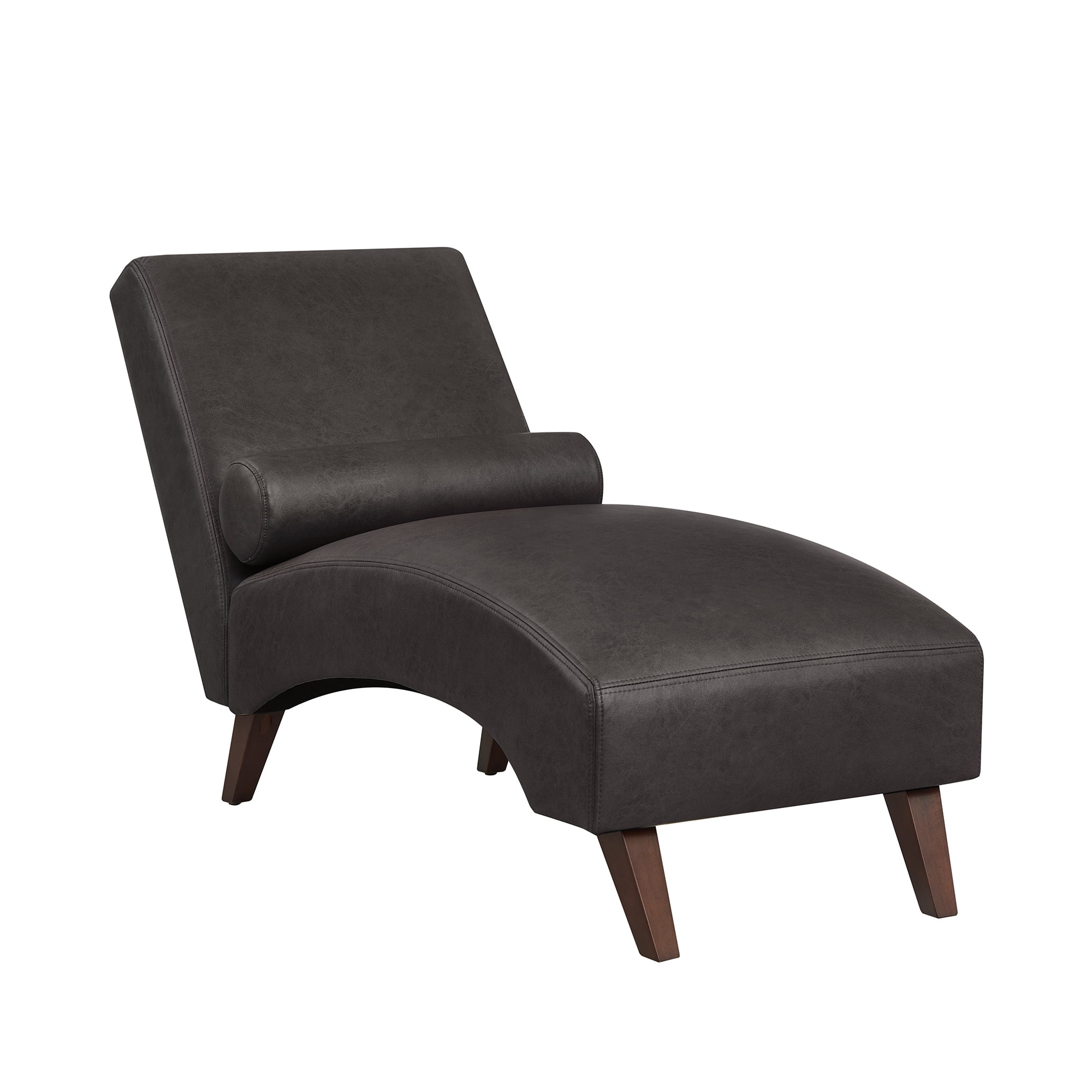 Leumius Chaise Lounge Chair with Bolster Pillow, Upholstered in Premium Tech Fabric, Mid-Century Modern Curved Lounger for Living Room, Bedroom and Reading Nook Dark Gray