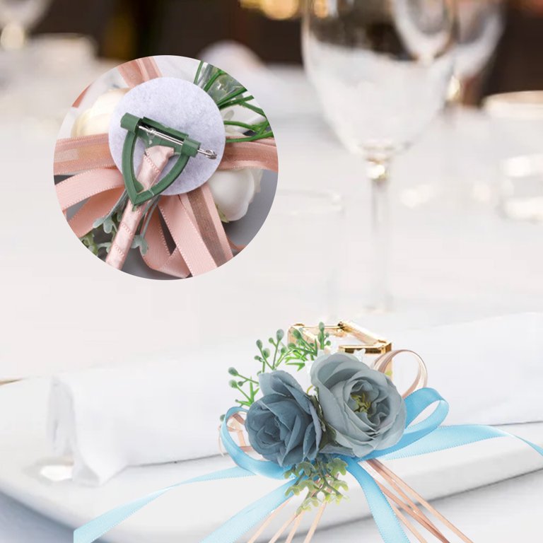 Wedding wrist corsage and corsage 2-piece set, bride artificial rose  wristband flower, groom corsage pin, formal dress accessories decoration -  Lake Blue - Walmart.com