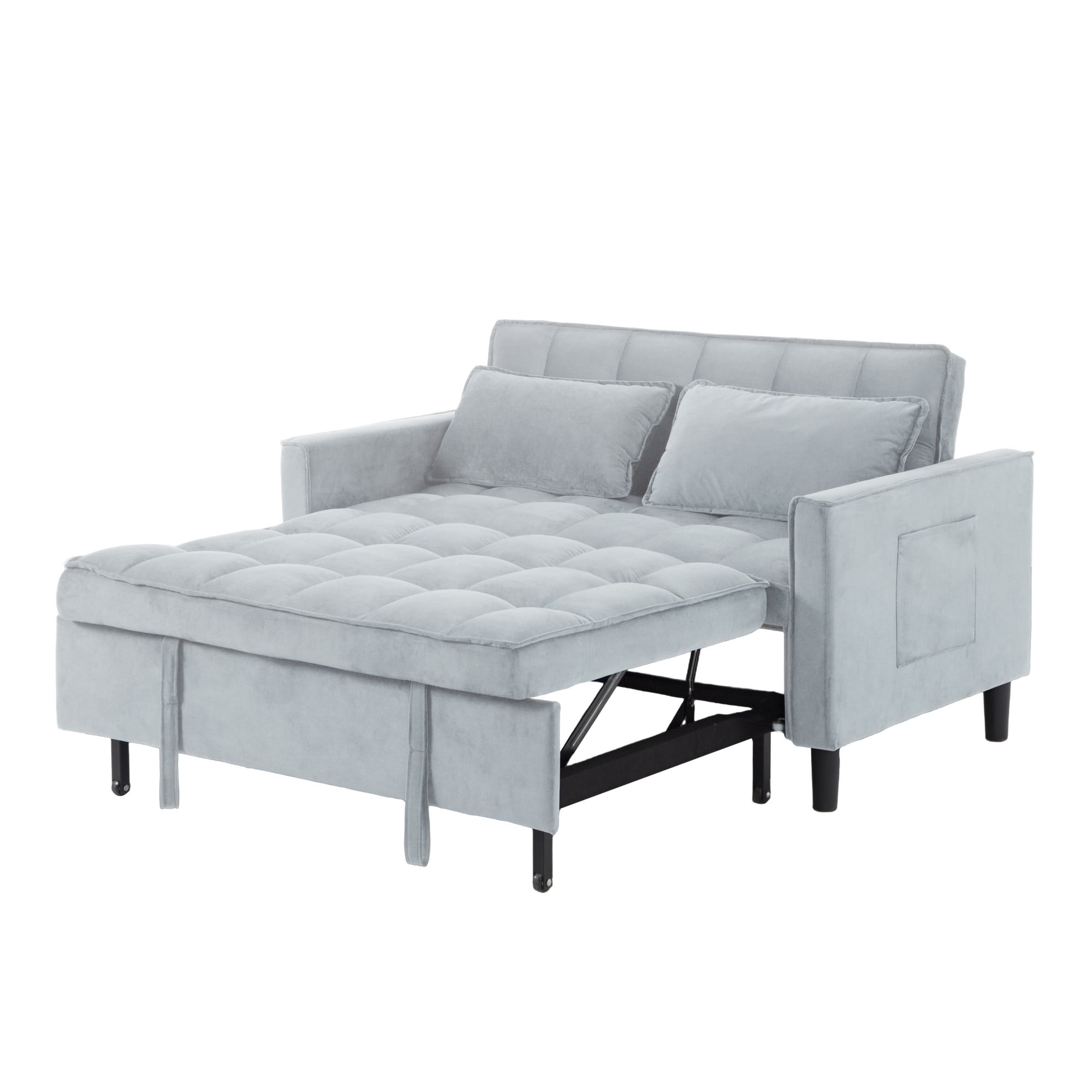 Gewnee 53.94" Pull-Out Sofa Bed – Convertible Twin Size Sleeper Bed,3 Adjustable Backrest Angles & Storage Side Pocket for Living Room,Office,Guest Room.Light Grey