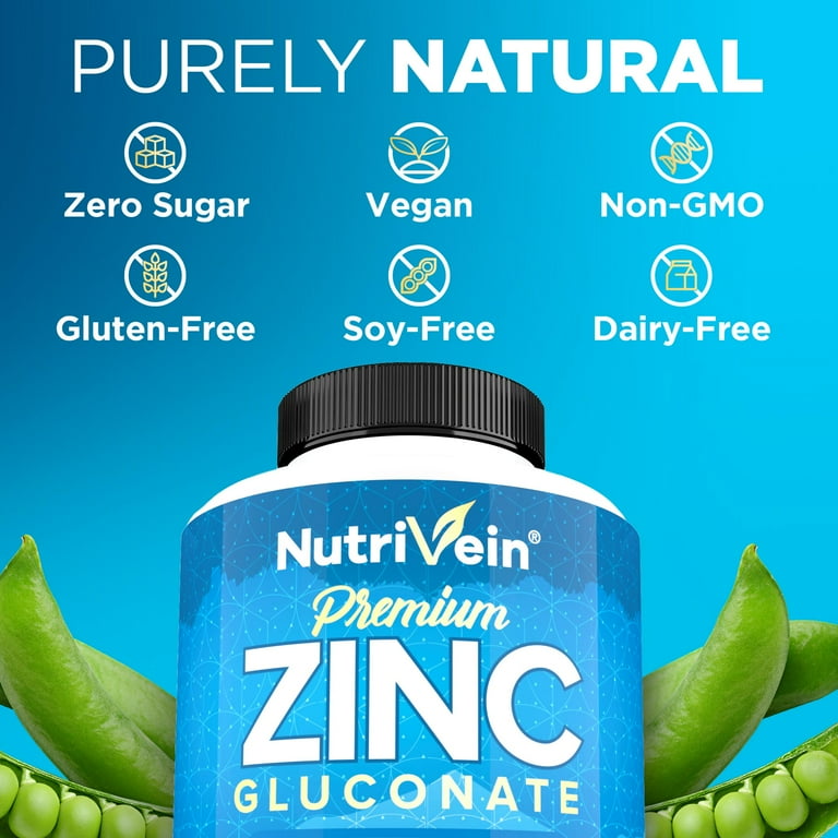 glutathione zinc gluconate Nutrivein Premium 100mg - 120 Capsules - Immunity Defense Boosts Immune System & Powerful Antioxidant - Promotes Healthy Skin and Acne Defense Zinc GLuconate daily supplement for