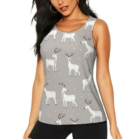 Womens Tank Tops  Minimalist Cute Deer White Athletic Workout Tank Tops For Woman  Sleeveless Dry-Fit Running Yoga Shirts