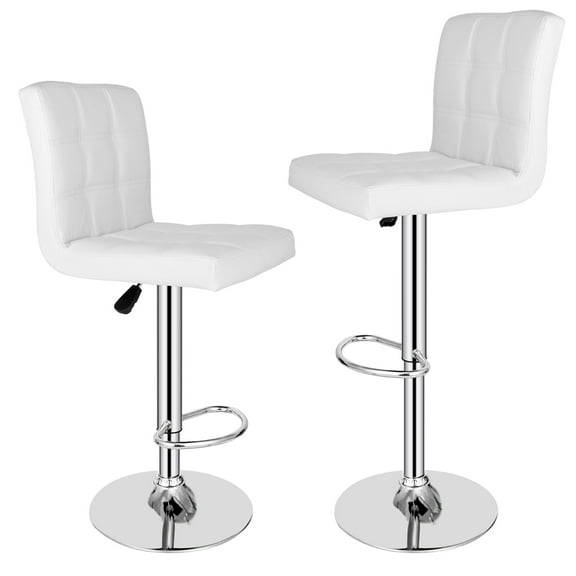 AIZYT Bar Stool, Modern Swivel Adjustable Height PU Leather Barstools with Back, Square Armless Counter Height Bar Chair for Kitchen Island Dining Living Bistro Pub Counter, White,set of 2