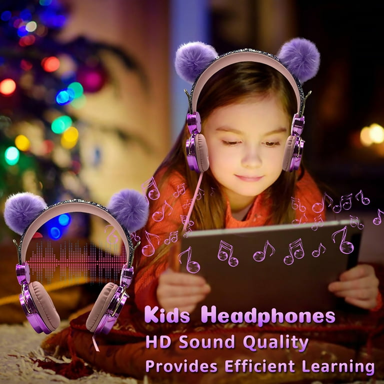 OUNONA Kids Headphones Glitter Plush Ear Volume Limiting