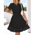 thumbnail image 4 of Merokeety Womens Summer Dresses Eyelet Floral Ruffle A Line Mini Beach Vacation Dress Black xl, 4 of 6
